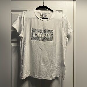 DKNY White Embellished Logo Tee